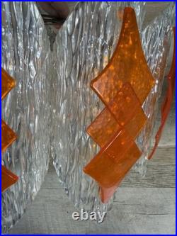 Mid Century German Acrylic Space Age Atomic Light Pendant Clear Orange