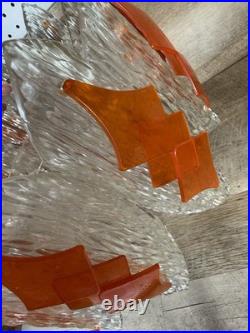 Mid Century German Acrylic Space Age Atomic Light Pendant Clear Orange