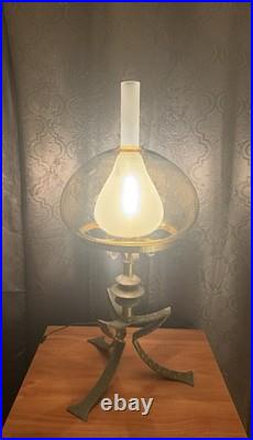 Mid Century Hollywood Regency 1960 TABLE Lamp Amber Glass Shade MCM RARE