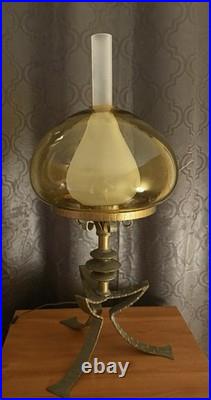 Mid Century Hollywood Regency 1960 TABLE Lamp Amber Glass Shade MCM RARE Mid Century Hollywood Regency 1960 TABLE Lamp Amber Glass Shade MCM RARE