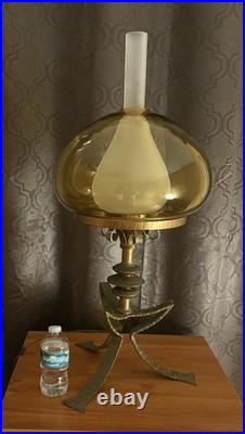 Mid Century Hollywood Regency 1960 TABLE Lamp Amber Glass Shade MCM RARE