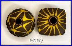 Mid Century Japan Made 3x3.5 Bud Vases! Gorgeous Glaze Design & Rare Together