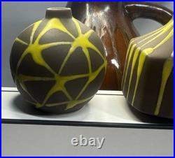 Mid Century Japan Made 3x3.5 Bud Vases! Gorgeous Glaze Design & Rare Together
