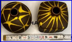 Mid Century Japan Made 3x3.5 Bud Vases! Gorgeous Glaze Design & Rare Together