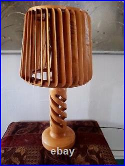 Mid-Century MCM Vintage Spiraled Wood Lamp with Wooden Shade RARE Piece