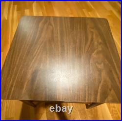 Mid Century Modern 1966 LANE Walnut End Table, rare WOVEN CANE ShelfMCM