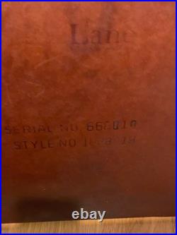 Mid Century Modern 1966 LANE Walnut End Table, rare WOVEN CANE ShelfMCM