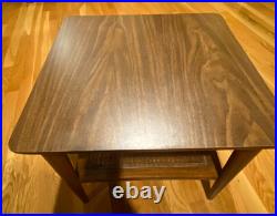 Mid Century Modern 1966 LANE Walnut End Table, rare WOVEN CANE Shelf