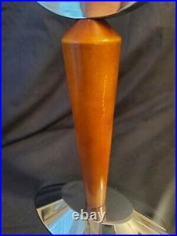 Mid Century Modern Atomic Candelabra Candle Holder Chrome Wood 3-Light RARE