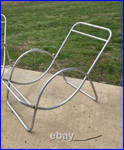 Mid Century Modern, Atomic, Rare Elliptical Aluminum Tubular Sling Lounge Chairs