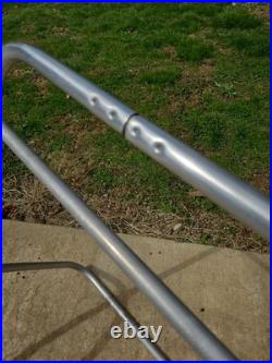 Mid Century Modern, Atomic, Rare Elliptical Aluminum Tubular Sling Lounge Chairs