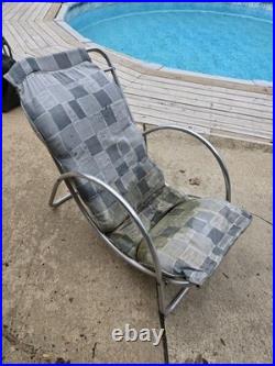 Mid Century Modern, Atomic, Rare Elliptical Aluminum Tubular Sling Lounge Chairs