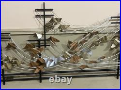 Mid Century Modern Brass Bird Wall Art phone pole Attributed Jere 46x20 RARE