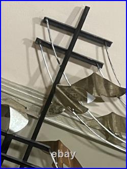 Mid Century Modern Brass Bird Wall Art phone pole Attributed Jere 46x20 RARE