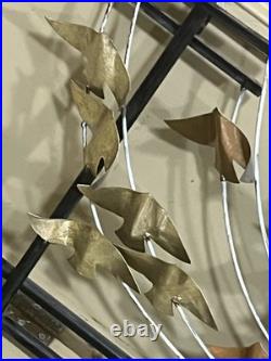 Mid Century Modern Brass Bird Wall Art phone pole Attributed Jere 46x20 RARE