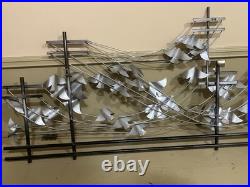 Mid Century Modern Brass Bird Wall Art phone pole Attributed Jere 46x20 RARE