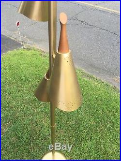 Mid Century Modern Brass Cone Floor Lamp Atomic Vintage RARE