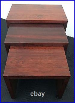 Mid Century Modern Brown Saltman Rosewood Stacking Nesting Table Set 3 MCM Rare