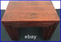 Mid Century Modern Brown Saltman Rosewood Stacking Nesting Table Set 3 MCM Rare