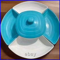Mid Century Modern California Pottery Lazy Susan withTrays & covered Dip Bowl Rare Mid Century Modern California Pottery Lazy Susan withTrays & covered Dip Bowl Rare