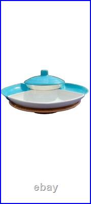 Mid Century Modern California Pottery Lazy Susan withTrays & covered Dip Bowl Rare Mid Century Modern California Pottery Lazy Susan withTrays & covered Dip Bowl Rare