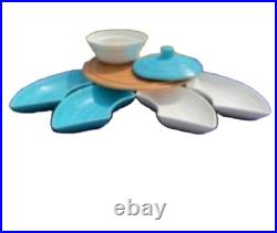 Mid Century Modern California Pottery Lazy Susan withTrays & covered Dip Bowl Rare Mid Century Modern California Pottery Lazy Susan withTrays & covered Dip Bowl Rare