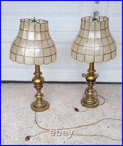 Mid-Century Modern Capiz Shell Panel/ Brass Lamps Rare