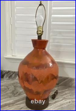 Mid Century Modern Ceramic Orange Drip Glaze Table Lamp 32.5 Tall Rare MCM