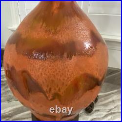 Mid Century Modern Ceramic Orange Drip Glaze Table Lamp 32.5 Tall Rare MCM