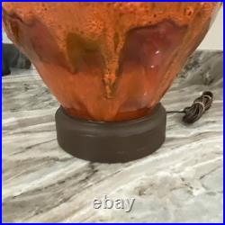 Mid Century Modern Ceramic Orange Drip Glaze Table Lamp 32.5 Tall Rare MCM