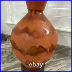 Mid Century Modern Ceramic Orange Drip Glaze Table Lamp 32.5 Tall Rare MCM