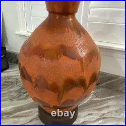 Mid Century Modern Ceramic Orange Drip Glaze Table Lamp 32.5 Tall Rare MCM