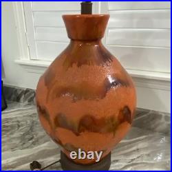 Mid Century Modern Ceramic Orange Drip Glaze Table Lamp 32.5 Tall Rare MCM