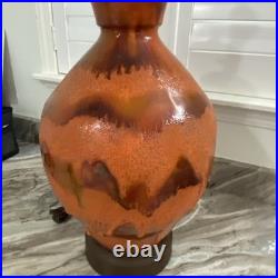 Mid Century Modern Ceramic Orange Drip Glaze Table Lamp 32.5 Tall Rare MCM