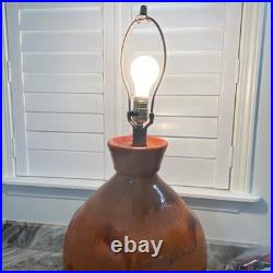Mid Century Modern Ceramic Orange Drip Glaze Table Lamp 32.5 Tall Rare MCM