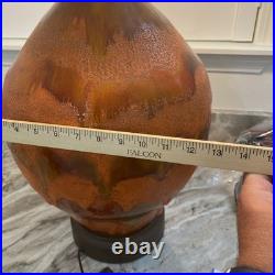 Mid Century Modern Ceramic Orange Drip Glaze Table Lamp 32.5 Tall Rare MCM