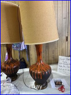 Mid Century Modern Ceramic Orange Drip Glaze Table Lamp 36 Tall Rare MCM