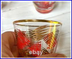 Mid Century Modern Cocktail Shaker & Glasses Orange and Gold Squiggle RARE MCM