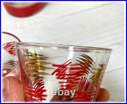 Mid Century Modern Cocktail Shaker & Glasses Orange and Gold Squiggle RARE MCM