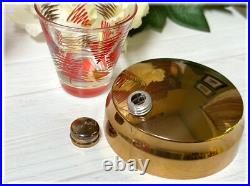 Mid Century Modern Cocktail Shaker & Glasses Orange and Gold Squiggle RARE MCM