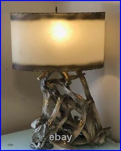 Mid-Century Modern Driftwood Table Lamp with original vellum shade RARE