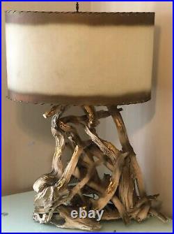 Mid-Century Modern Driftwood Table Lamp with original vellum shade RARE Mid-Century Modern Driftwood Table Lamp with original vellum shade RARE