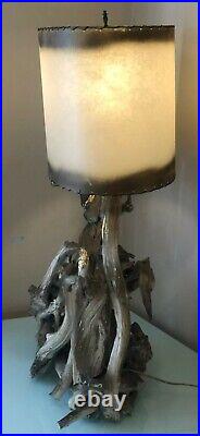 Mid-Century Modern Driftwood Table Lamp with original vellum shade RARE
