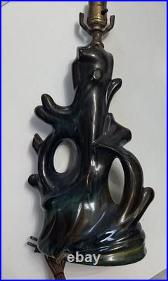 Mid Century Modern Drip Glaze Ceramic Lamp Teal Bronze Tree Cabin Rare Retro