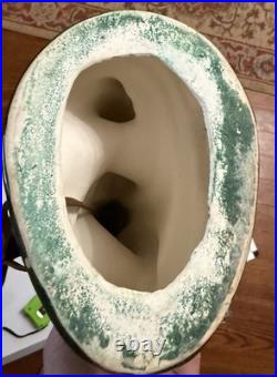 Mid Century Modern Drip Glaze Ceramic Lamp Teal Bronze Tree Cabin Rare Retro