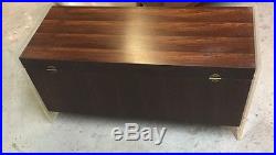 Mid Century Modern Floating Rosewood Lucite + Brass Storage Console by Lane RARE
