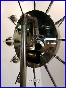 Mid Century Modern Floor Clock MCM Chrome-RARE Sputnik Starburst Orbs