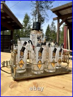 Mid-Century Modern Glenshaw Glass Co. Winking Man Bar Set Extremely Rare 1940