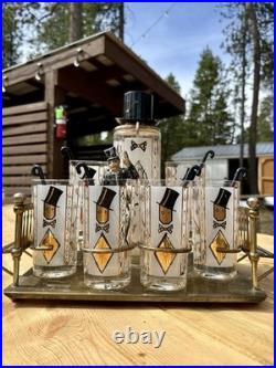 Mid-Century Modern Glenshaw Glass Co. Winking Man Bar Set Extremely Rare 1940