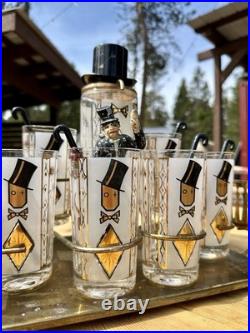 Mid-Century Modern Glenshaw Glass Co. Winking Man Bar Set Extremely Rare 1940